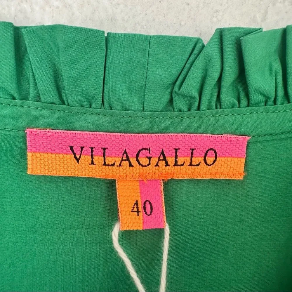 VILAGALLO Dress Women Size 40/8 Eliza Green Boho Beaded‎ Tunic Peasant